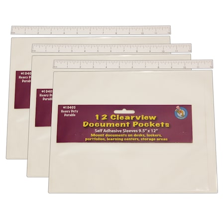 Clear View Self-Adhesive Document Pocket, 12 Per Pack, PK3